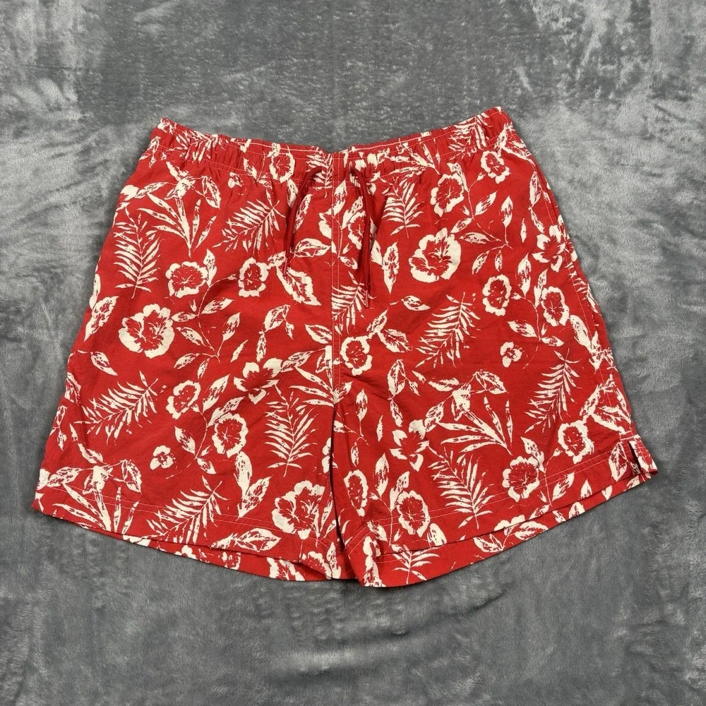 Vintage Polo Ralph Lauren Swim Trunks Mens Medium Red Floral Hawaiian Mesh Lined